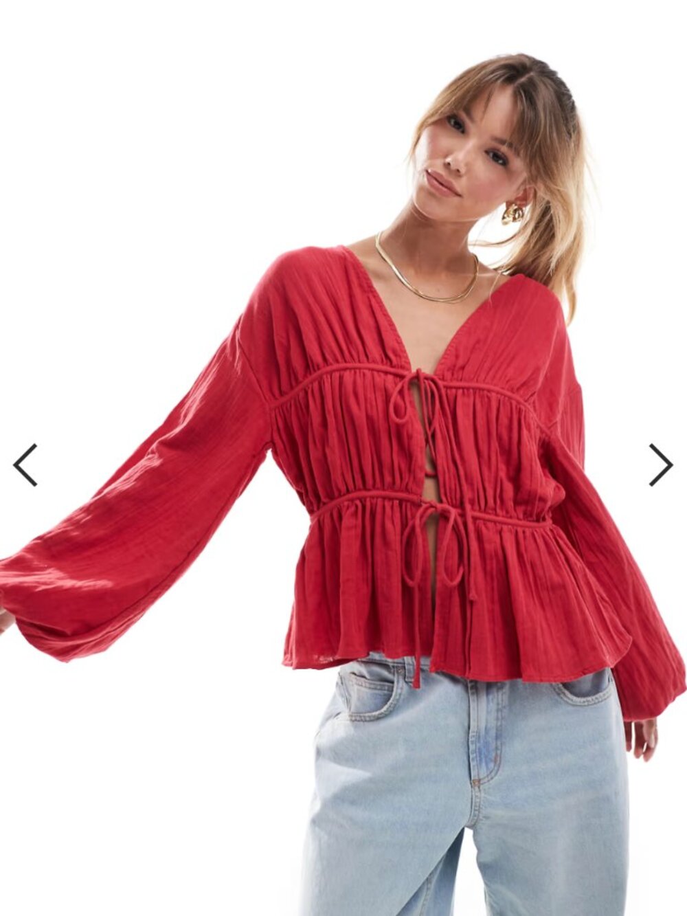 *NWT* ASOS DESIGN long sleeve smock top with ties in dark red